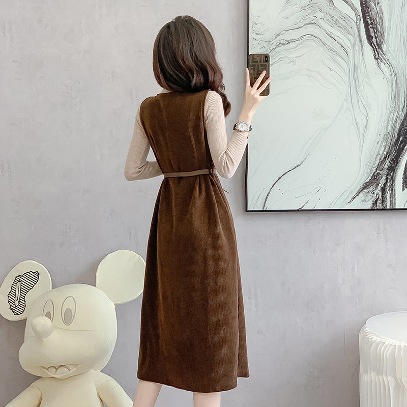 Single-breasted vest temperament dress 2pcs set