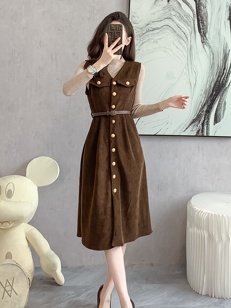 Single-breasted vest temperament dress 2pcs set