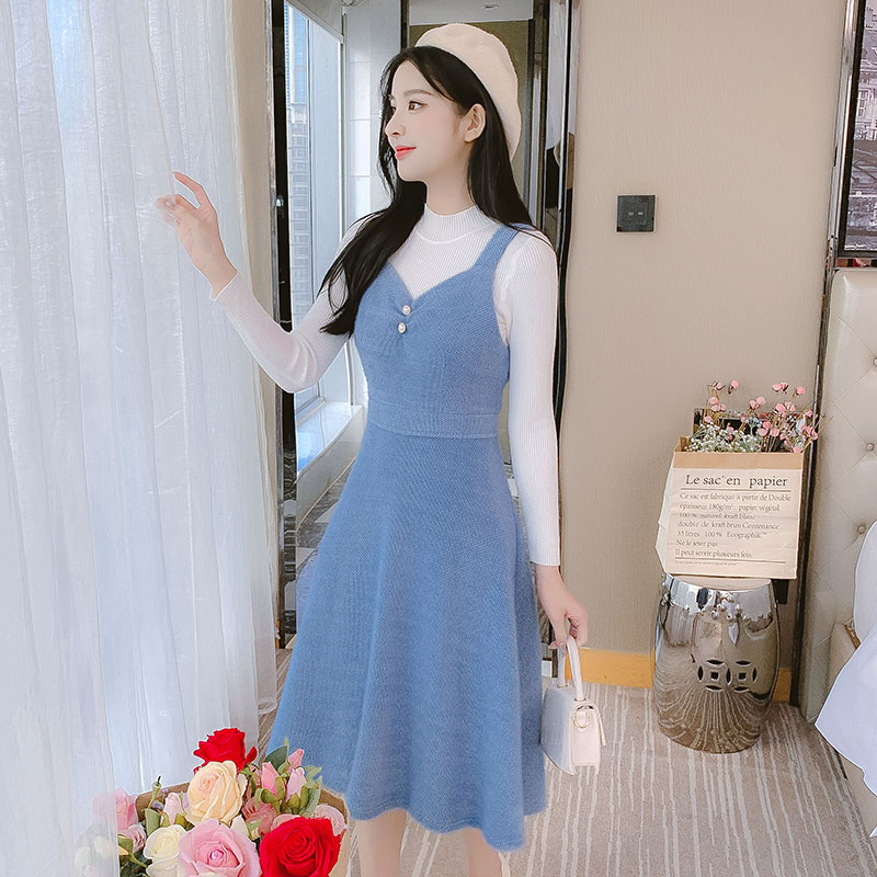 Hepburn style strap dress dress 2pcs set for women