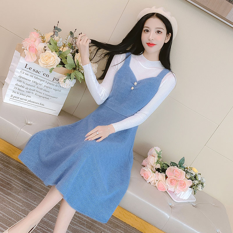 Hepburn style strap dress dress 2pcs set for women
