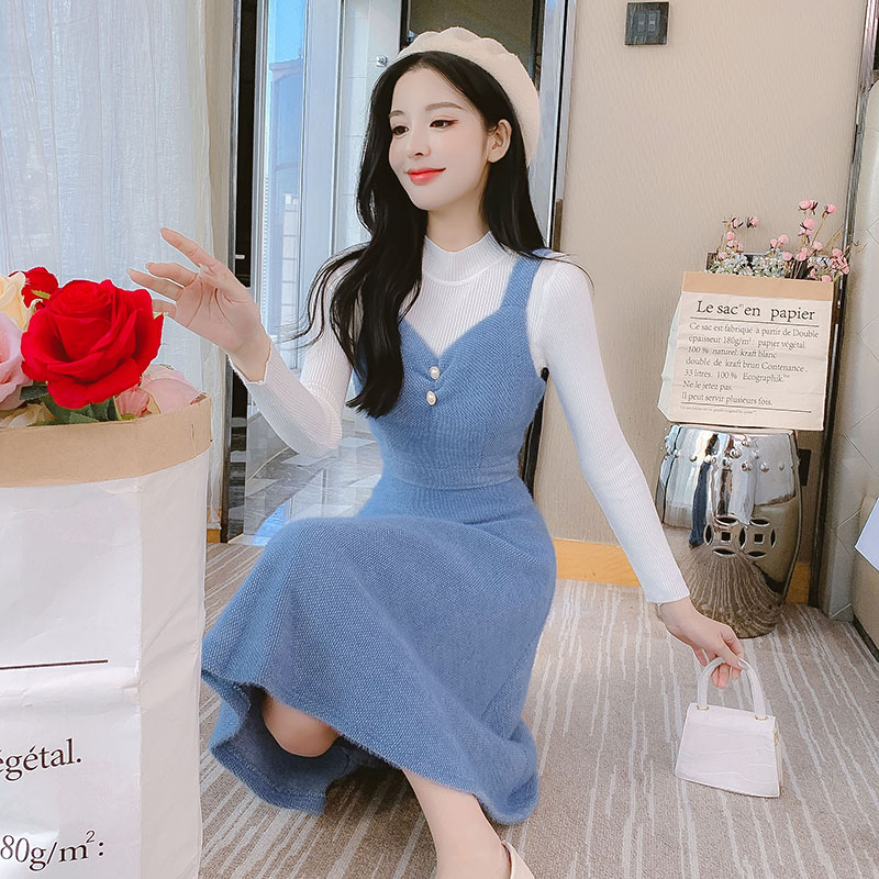 Hepburn style strap dress dress 2pcs set for women