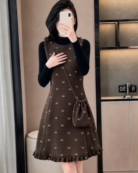 Autumn woolen bag bow long sleeve vest 2pcs set for women