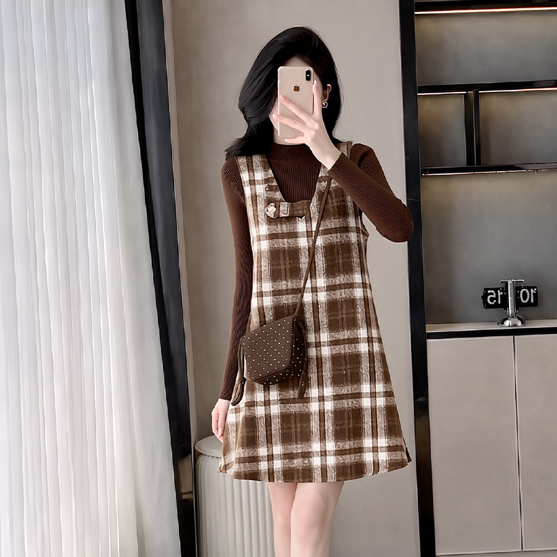 Autumn and winter sweater retro dress 2pcs set for women