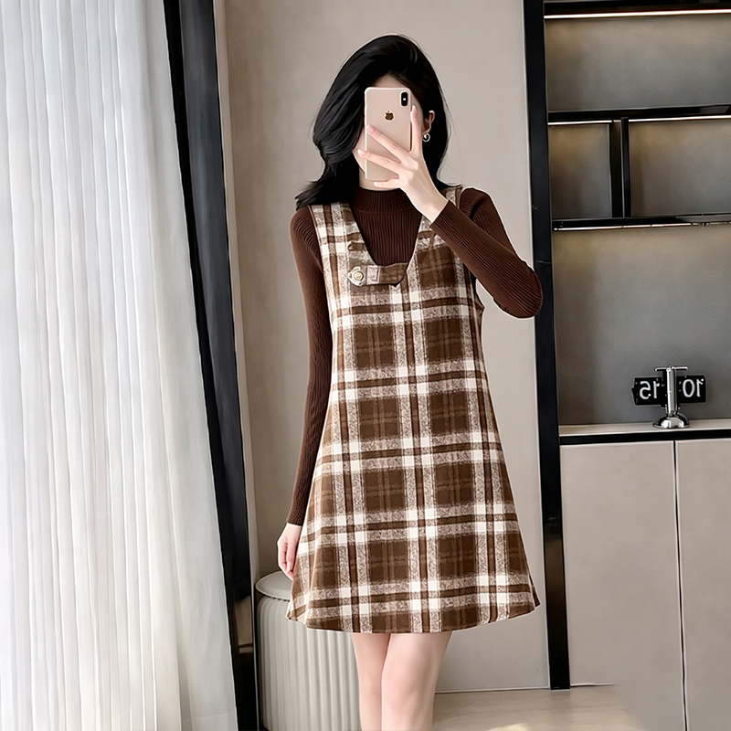 Autumn and winter sweater retro dress 2pcs set for women