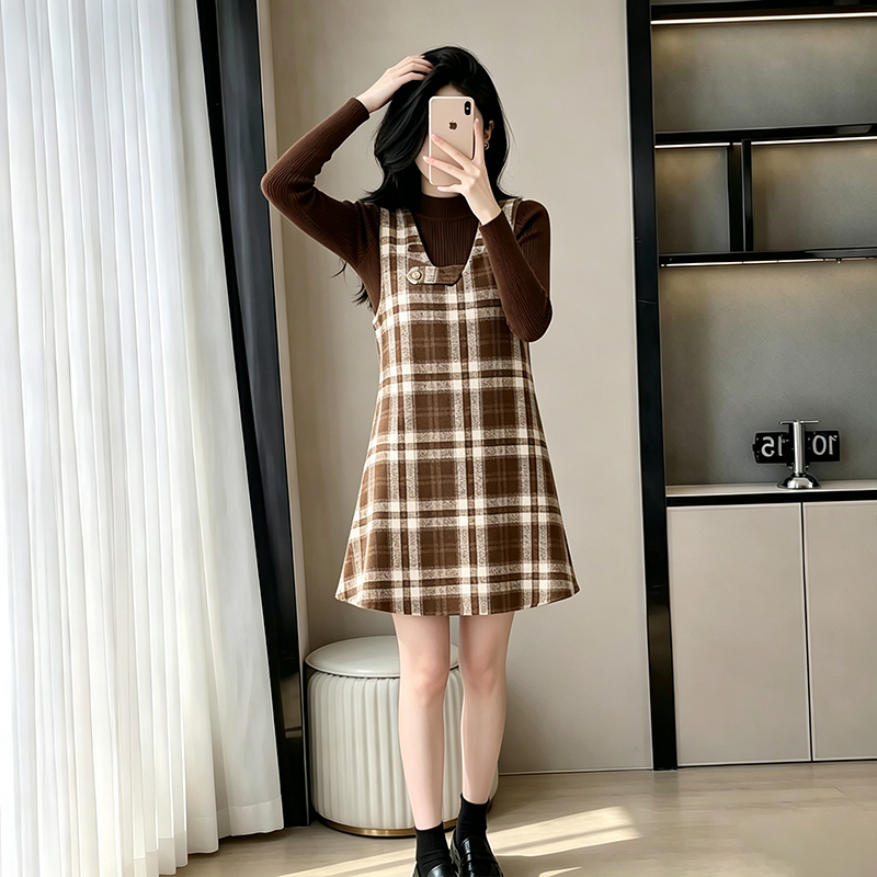 Autumn and winter sweater retro dress 2pcs set for women