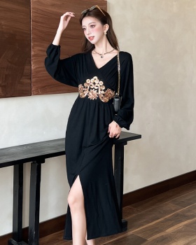 Slim autumn dress pinched waist long dress