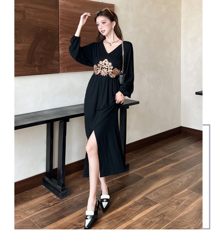 Slim autumn dress pinched waist long dress