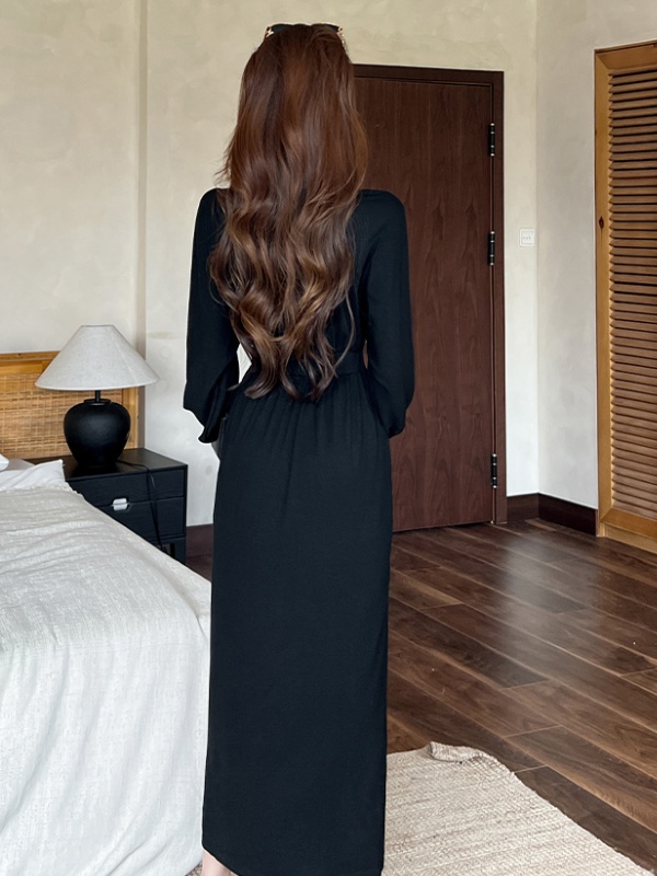 Slim autumn dress pinched waist long dress