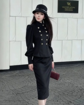 Double-breasted autumn long skirt fashion coat 2pcs set