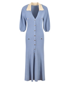 V-neck pinched waist dress temperament long dress