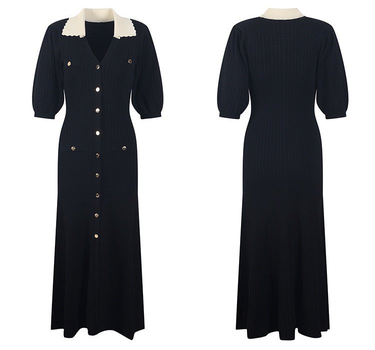 V-neck pinched waist dress temperament long dress