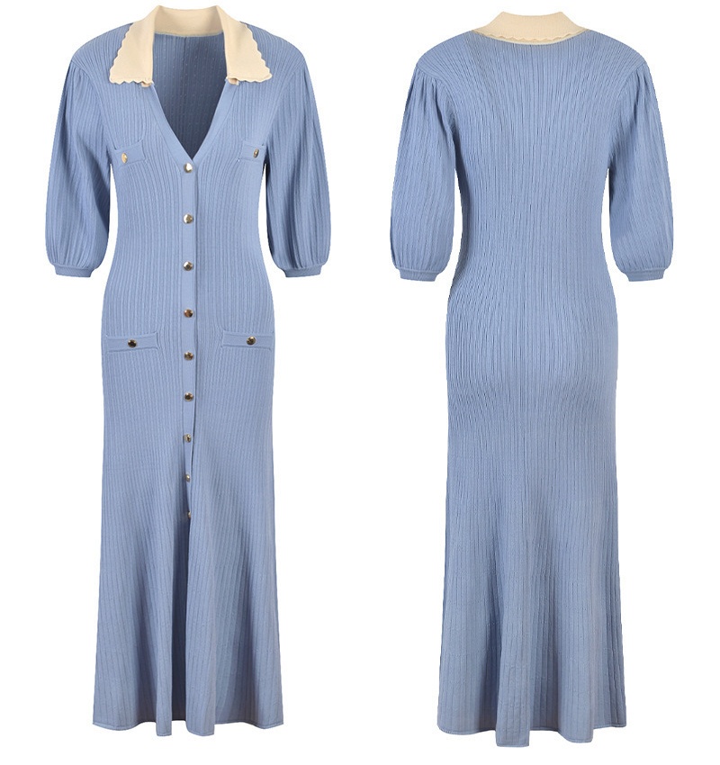 V-neck pinched waist dress temperament long dress