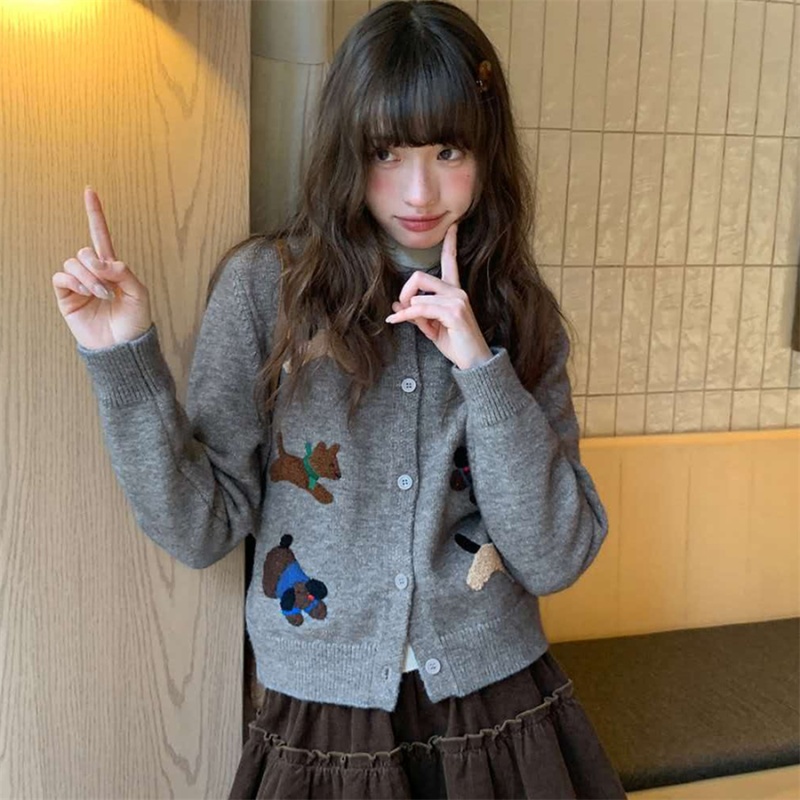Childlike simple towel knitted cardigan for women