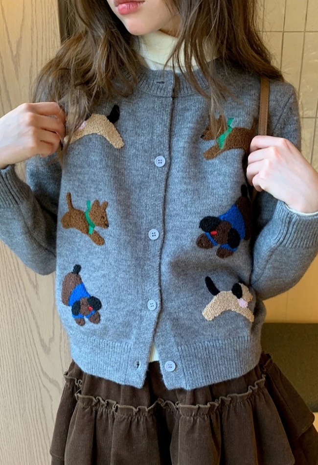 Childlike simple towel knitted cardigan for women