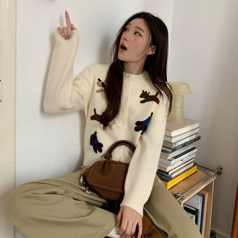 Childlike simple towel knitted cardigan for women