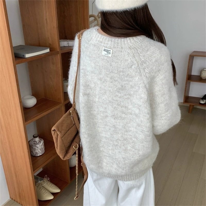 Loose pullover lazy sweater round neck thick tops for women