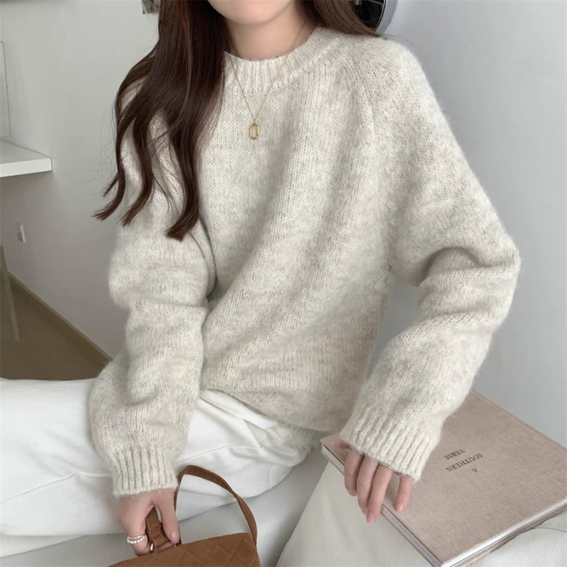 Loose pullover lazy sweater round neck thick tops for women