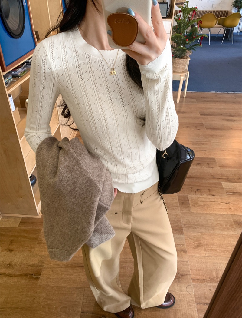 All-match slim pure sweater autumn round neck temperament tops