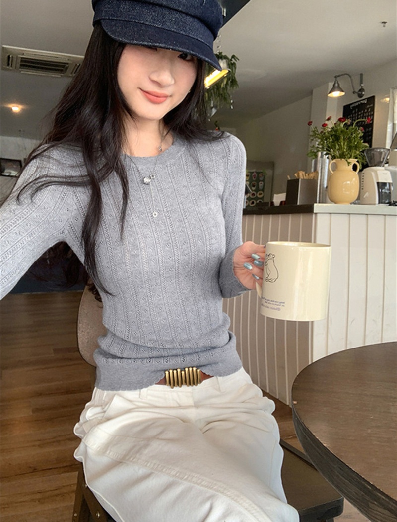 All-match slim pure sweater autumn round neck temperament tops