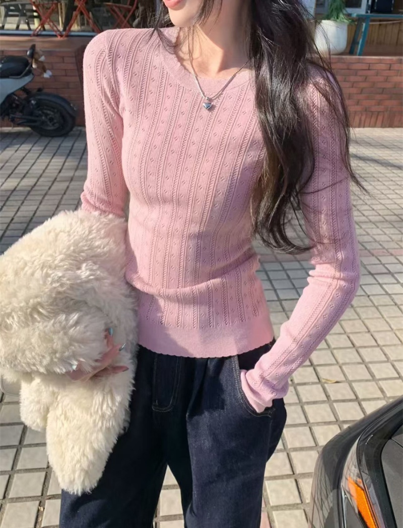 All-match slim pure sweater autumn round neck temperament tops