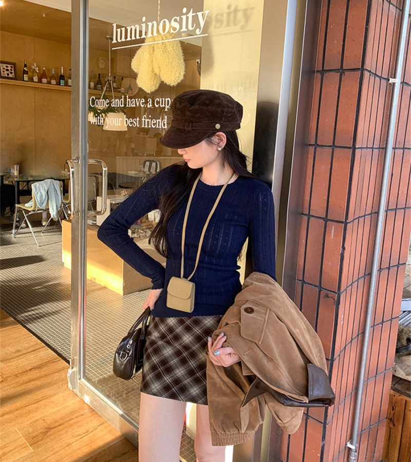All-match slim pure sweater autumn round neck temperament tops