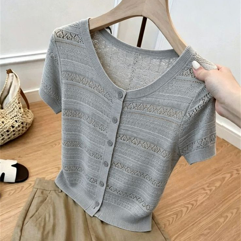 Short sleeve gray tops temperament T-shirt for women