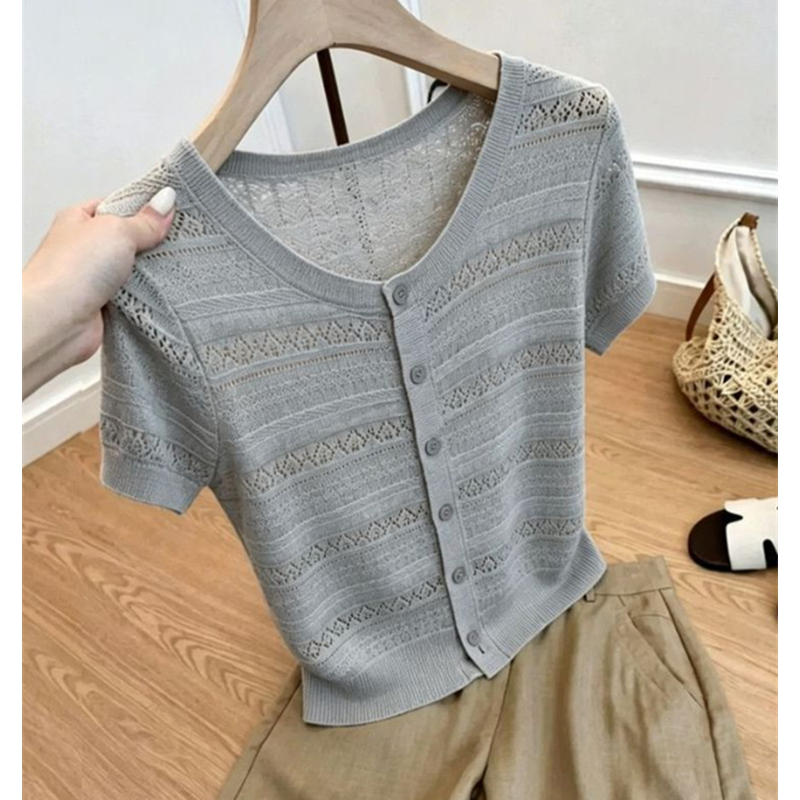Short sleeve gray tops temperament T-shirt for women