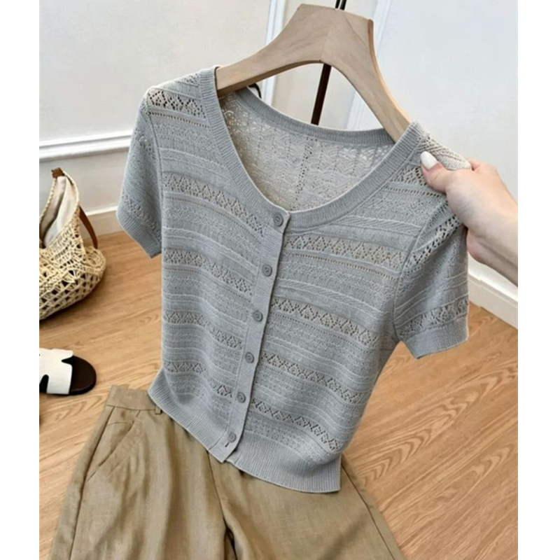 Short sleeve gray tops temperament T-shirt for women