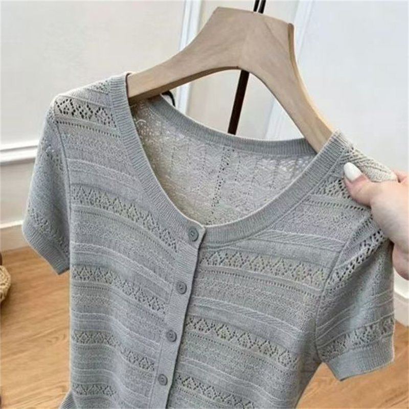 Short sleeve gray tops temperament T-shirt for women