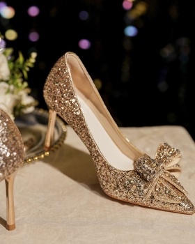 Bow crystal wedding shoes bride high-heeled shoes