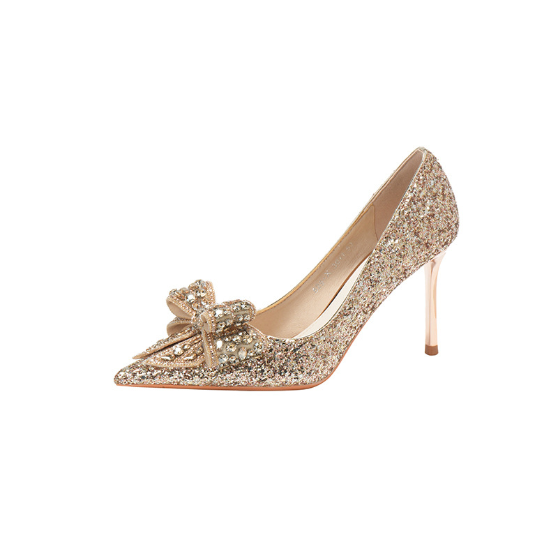 Bow crystal wedding shoes bride high-heeled shoes