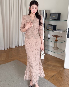 Lace temperament autumn and winter skirt 2pcs set