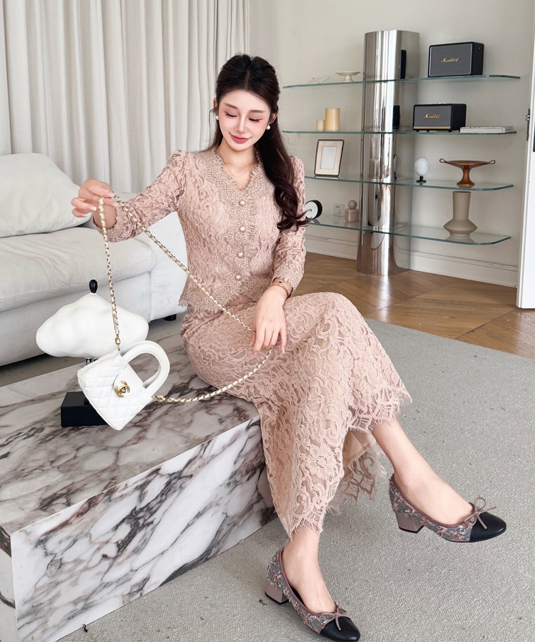 Lace temperament autumn and winter skirt 2pcs set