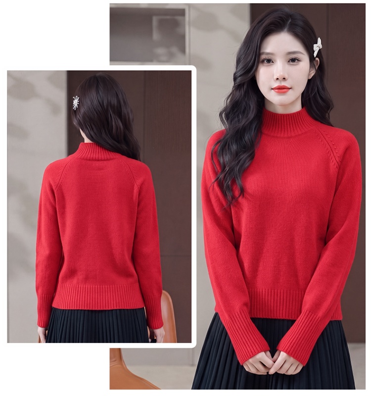 Half high collar sweater knitted tops for women