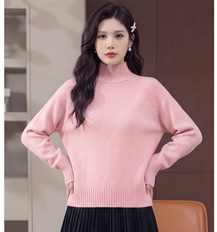 Half high collar sweater knitted tops for women