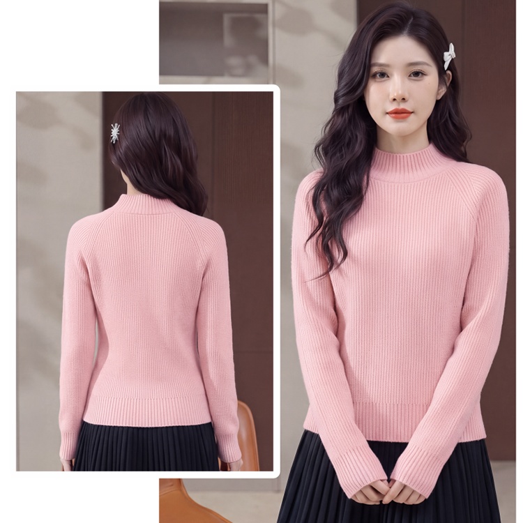 Half high collar lazy spring pink winter sweater