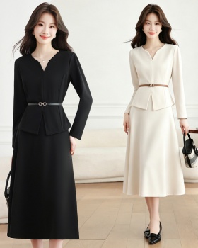 Long sleeve black dress autumn skirt 2pcs set for women