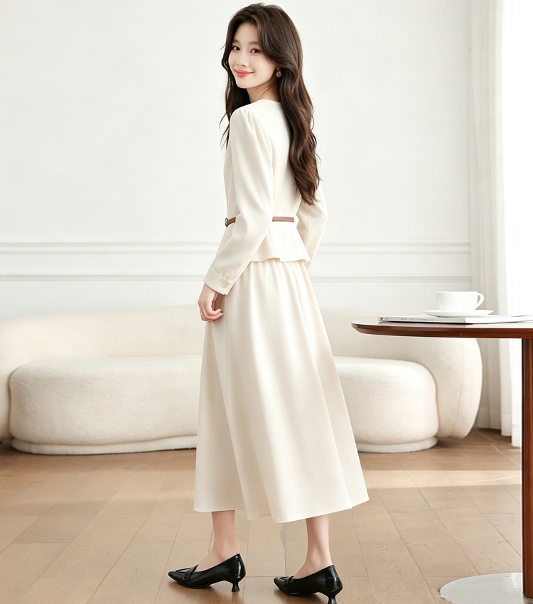 Long sleeve black dress autumn skirt 2pcs set for women