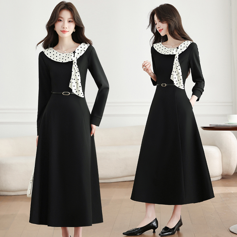 Temperament streamer collar France style dress for women