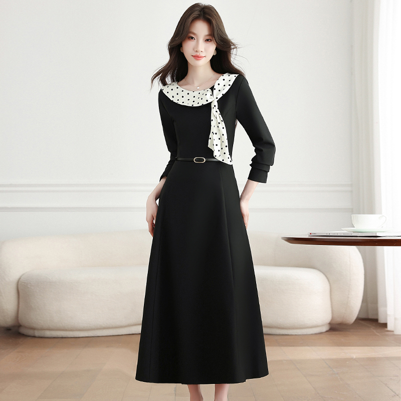 Temperament streamer collar France style dress for women
