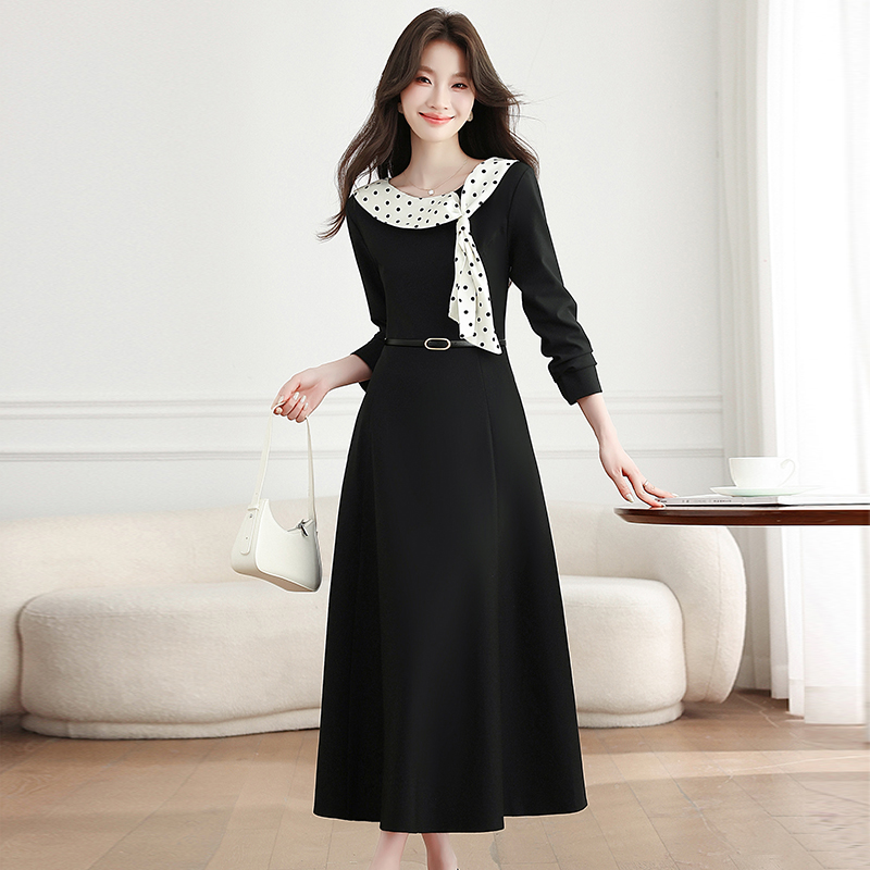 Temperament streamer collar France style dress for women