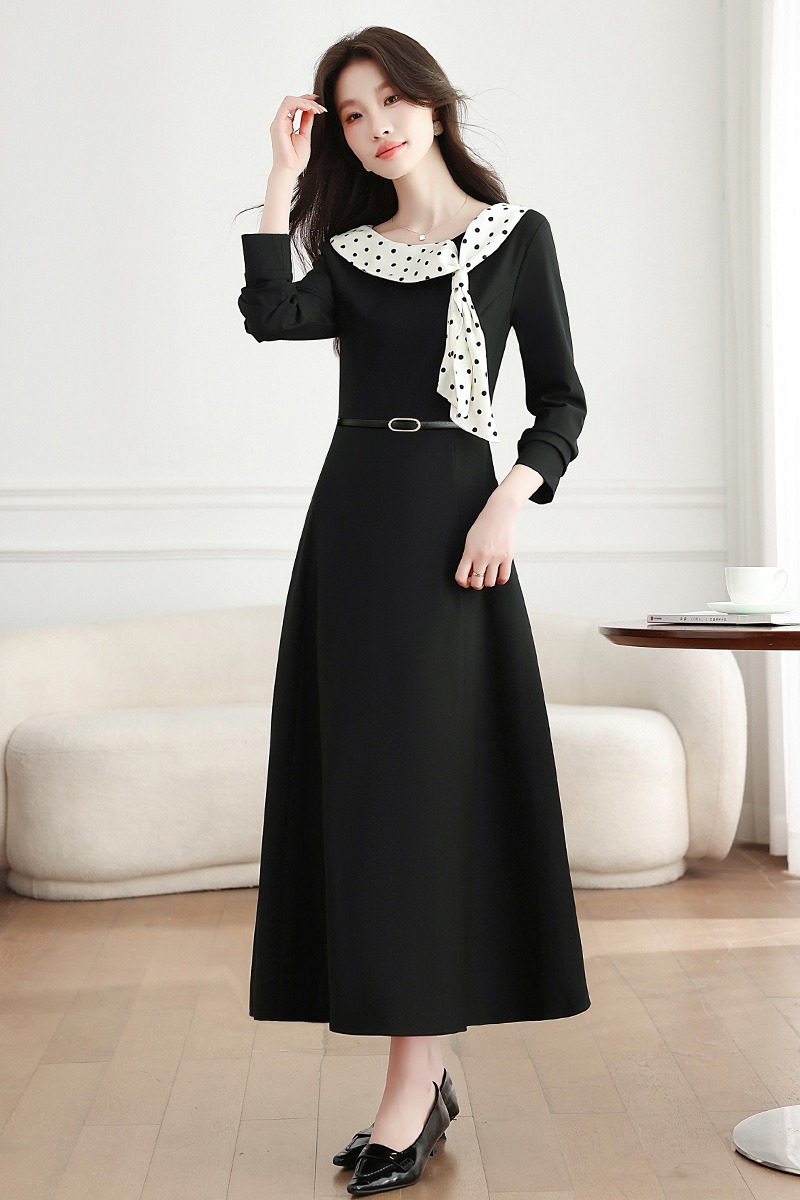 Temperament streamer collar France style dress for women