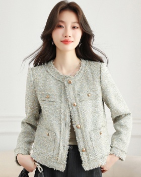 Light luxury autumn coat chanelstyle green tops for women