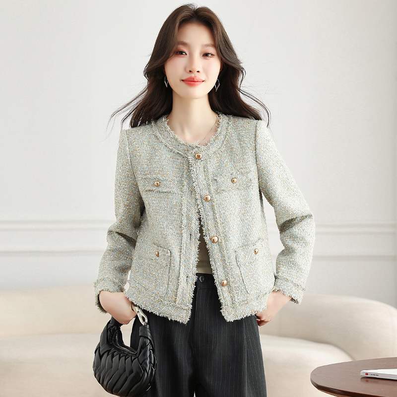 Light luxury autumn coat chanelstyle green tops for women