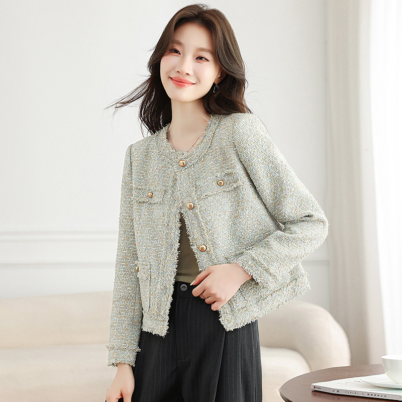 Light luxury autumn coat chanelstyle green tops for women