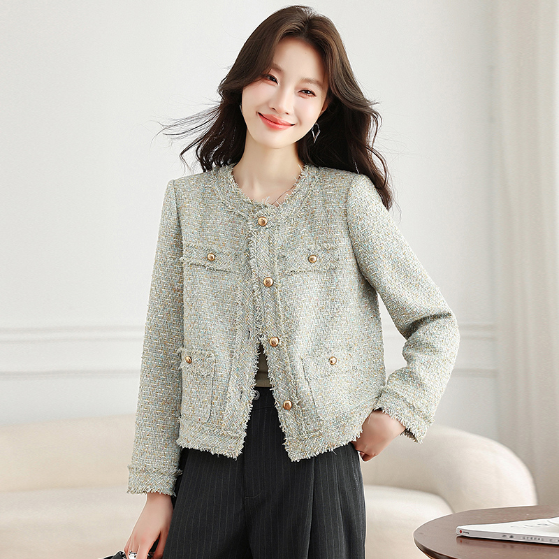 Light luxury autumn coat chanelstyle green tops for women