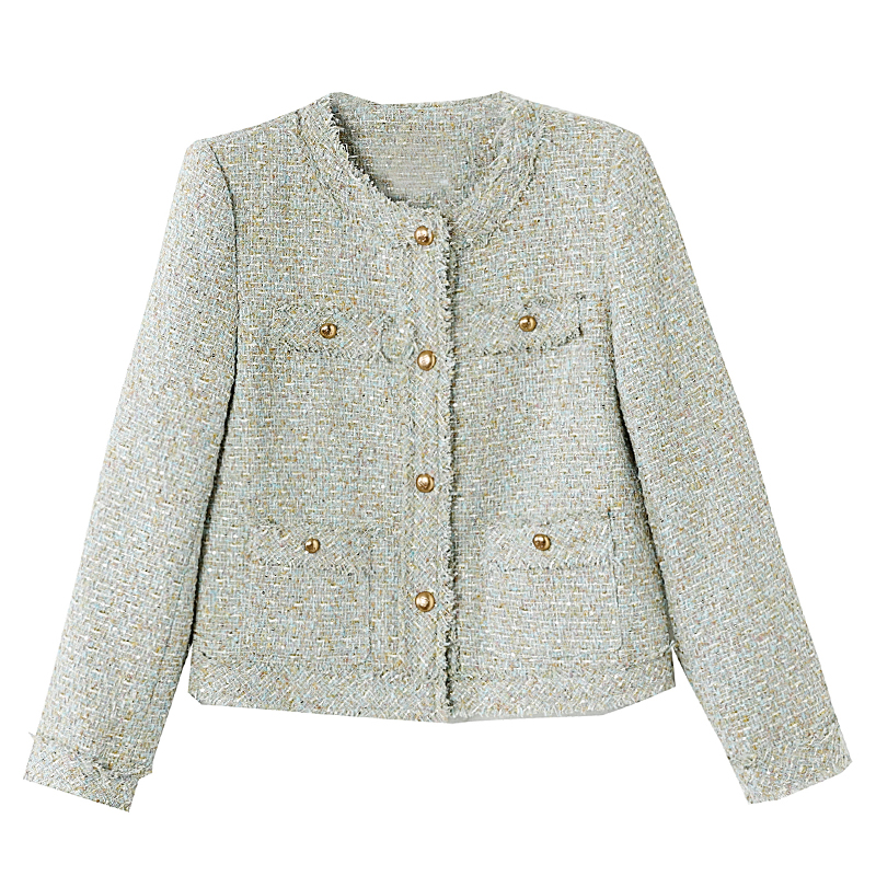 Light luxury autumn coat chanelstyle green tops for women