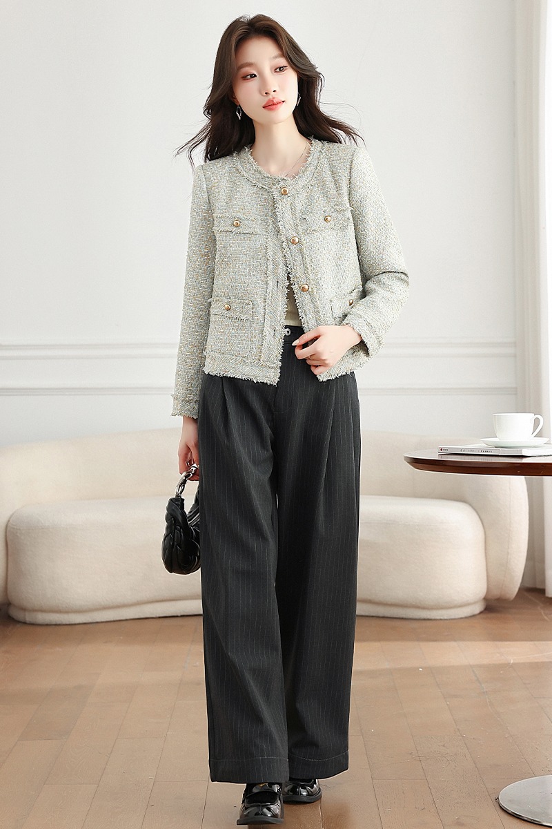 Light luxury autumn coat chanelstyle green tops for women