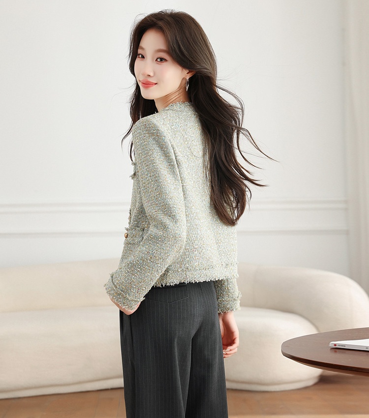 Light luxury autumn coat chanelstyle green tops for women