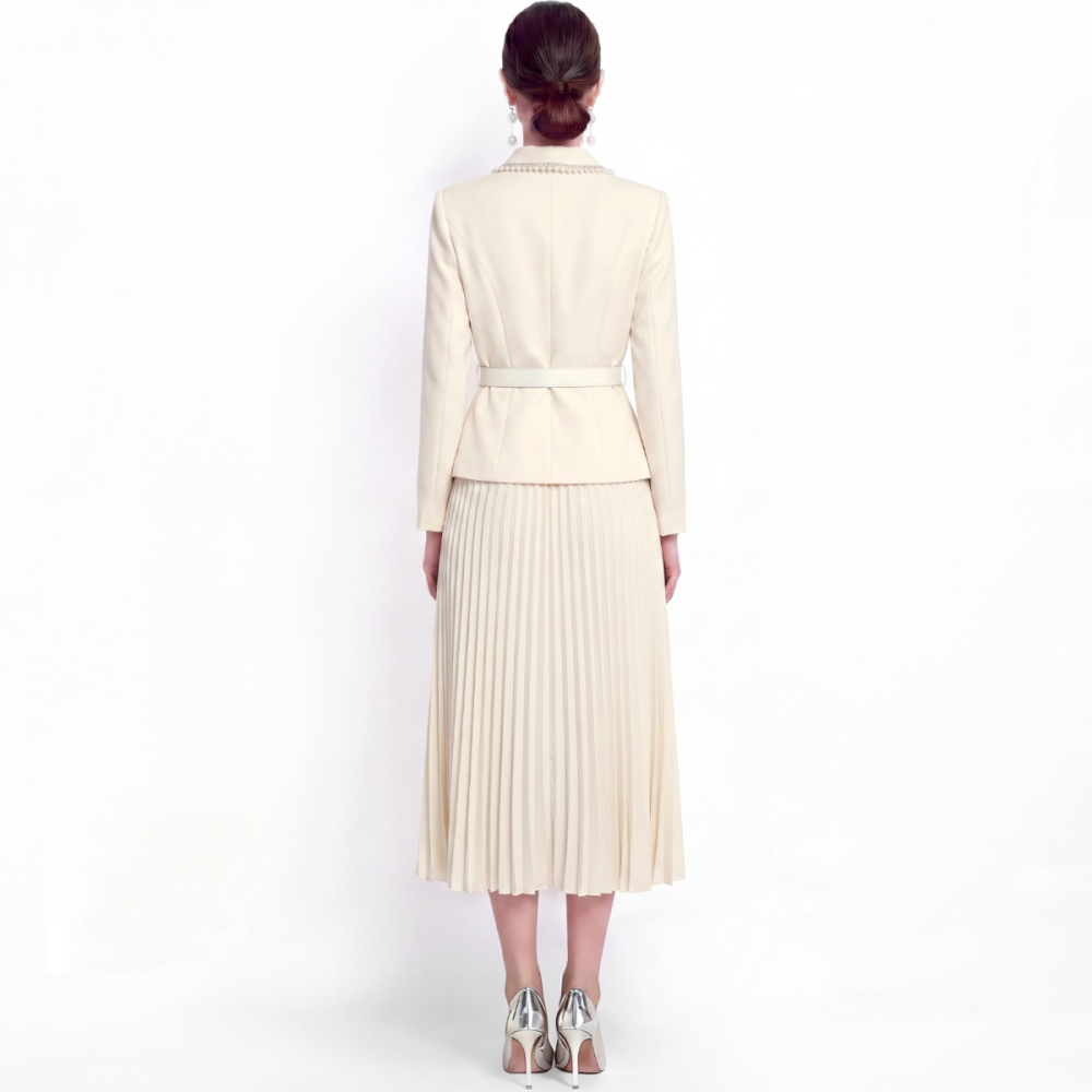 Elegant V-neck tops pinched waist skirt a set